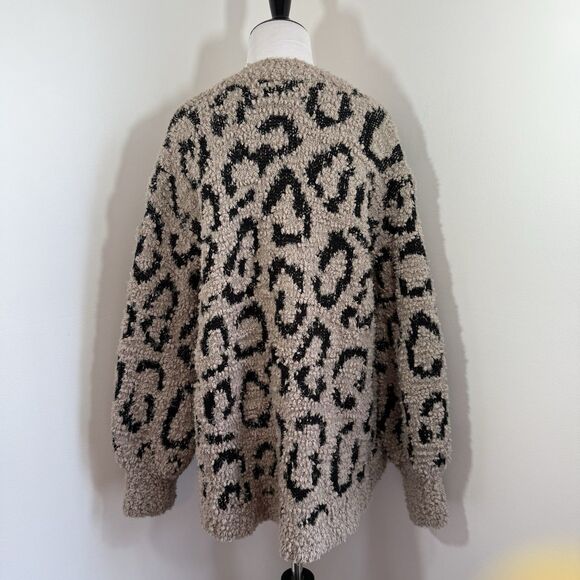 Rachel Zoe Leopard Print Cardigan S Open Front Sweater Jacket L Black Taupe - Picture 6 of 11